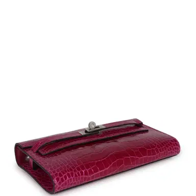 HERMÈS Hermes Kelly Wallet To Go Rose Pourpre Shiny Alligator Palladium Hardware | Thumbnail 6