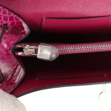 HERMÈS Hermes Kelly Wallet To Go Rose Pourpre Shiny Alligator Palladium Hardware | Thumbnail 9