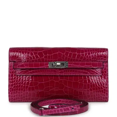 HERMÈS Hermes Kelly Wallet To Go Rose Pourpre Shiny Alligator Palladium Hardware | Thumbnail 1