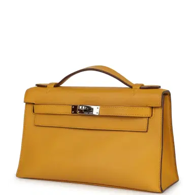 HERMÈS Pre-owned Hermes Kelly Pochette Jaune Ambre Swift Palladium Hardware | Thumbnail 3