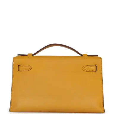HERMÈS Pre-owned Hermes Kelly Pochette Jaune Ambre Swift Palladium Hardware | Thumbnail 5