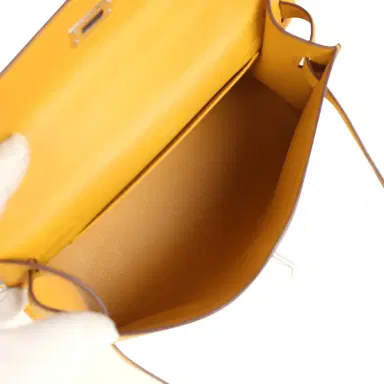 HERMÈS Pre-owned Hermes Kelly Pochette Jaune Ambre Swift Palladium Hardware | Thumbnail 8