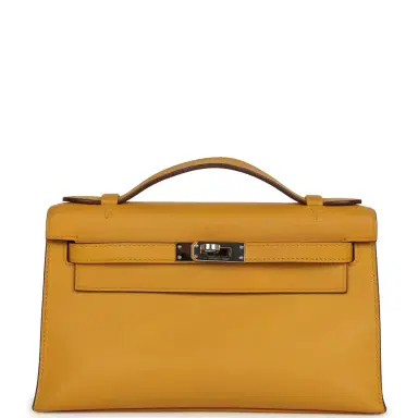 HERMÈS Pre-owned Hermes Kelly Pochette Jaune Ambre Swift Palladium Hardware | Thumbnail 1