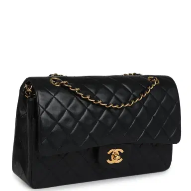 Chanel Vintage Chanel Medium Classic Double Flap Bag Black Lambskin Gold Hardware | Thumbnail 2