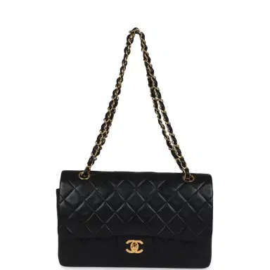 Chanel Vintage Chanel Medium Classic Double Flap Bag Black Lambskin Gold Hardware | Thumbnail 7