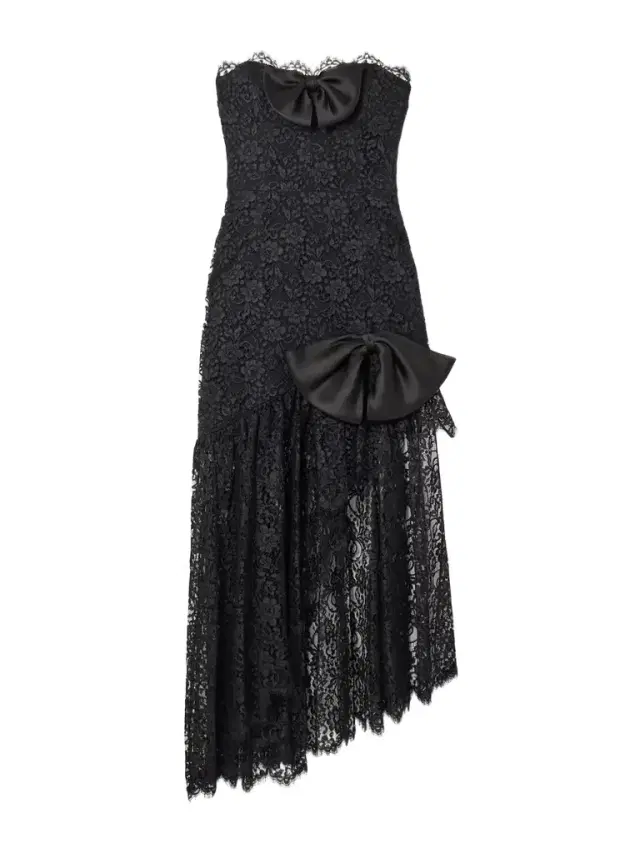 Bow-detailed Strapless Asymmetric Silk-lace Dress