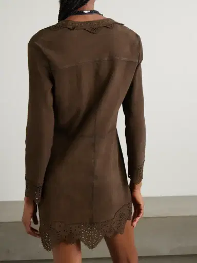 Isabel Marant Charlina Lace-up Scalloped Perforated Suede Mini Dress | Thumbnail 3