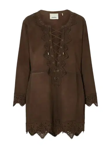 Isabel Marant Charlina Lace-up Scalloped Perforated Suede Mini Dress | Thumbnail 1
