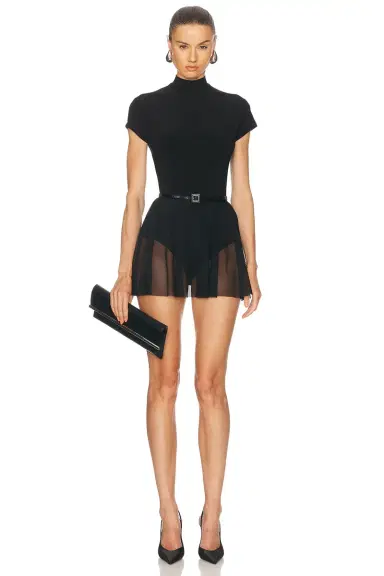 Norma Kamali Mock Neck Cap Sleeve Flared Pickleball Dress | Thumbnail 1 Norma Kamali Mock Neck Cap Sleeve Flared Pickleball Dress | Thumbnail 1