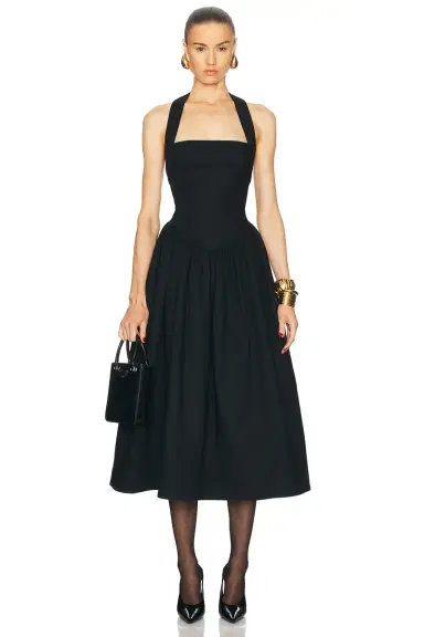 Helsa Faille Halter Midi Dress | Thumbnail 1