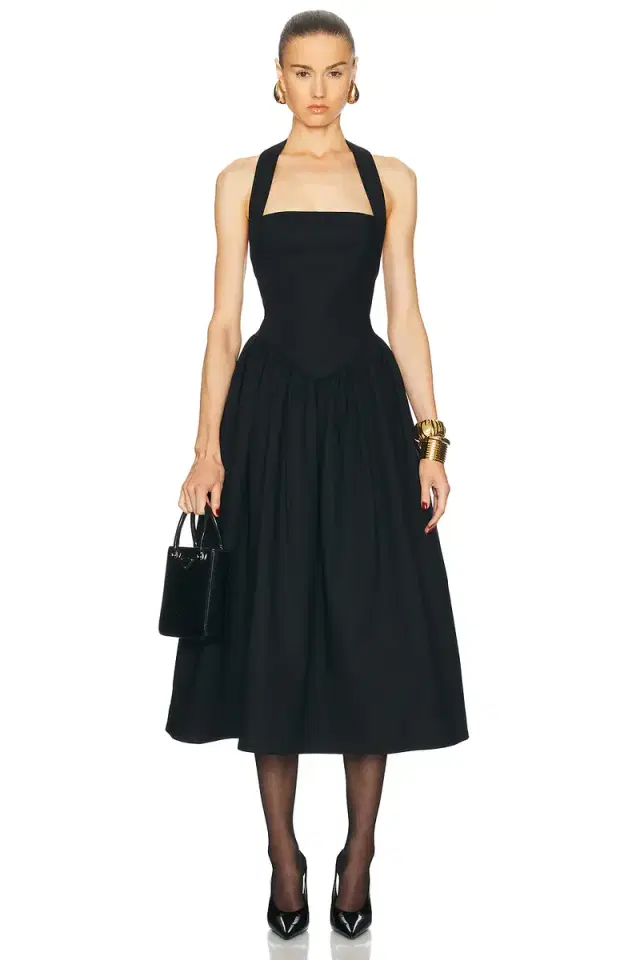 Faille Halter Midi Dress