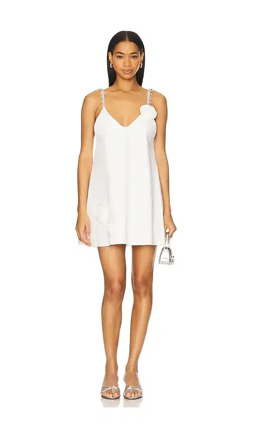 AREA Crystal Rosette Poplin Mini Dress