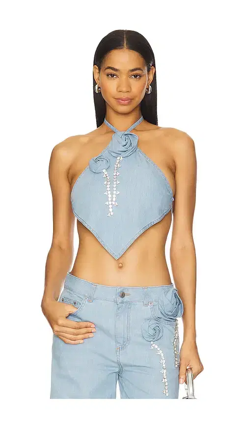 AREA Crystal Rosette Handkerchief Top