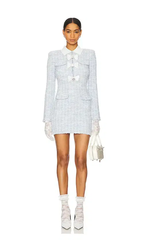 self-portrait Check Collared Knit Mini Dress