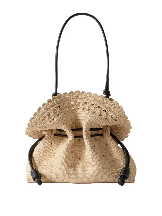 + Paula's Ibiza Flamenco Leather-trimmed Woven Raffia Shoulder Bag