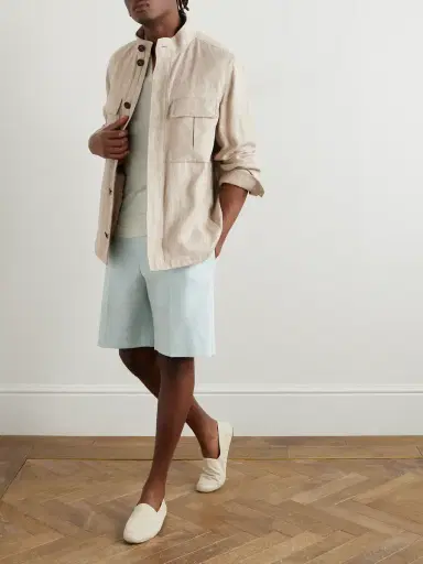 Zegna Leather-Trimmed Linen Overshirt - Men | Thumbnail 2