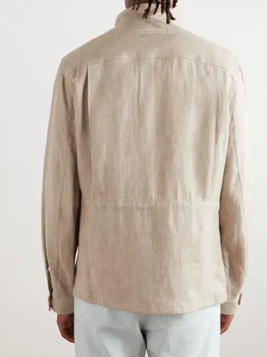 Zegna Leather-Trimmed Linen Overshirt - Men | Thumbnail 4