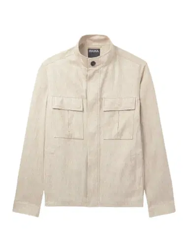 Zegna Leather-Trimmed Linen Overshirt - Men | Thumbnail 1