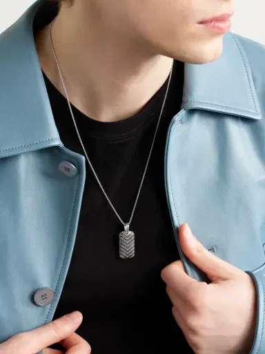 David Yurman Chevron Tag Sterling Silver Diamond Pendant - Men | Thumbnail 2