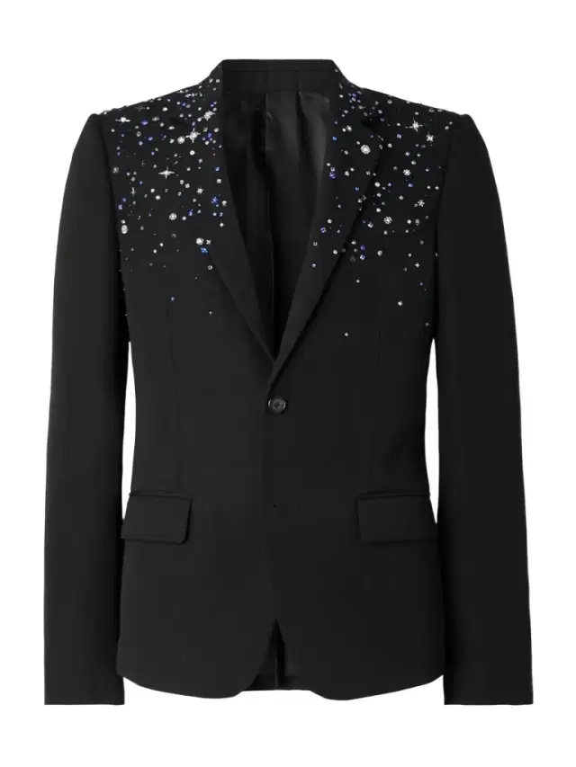 Slim-Fit Crystal-Embellished Wool Blazer - Men Slim-Fit Crystal-Embellished Wool Blazer - Men