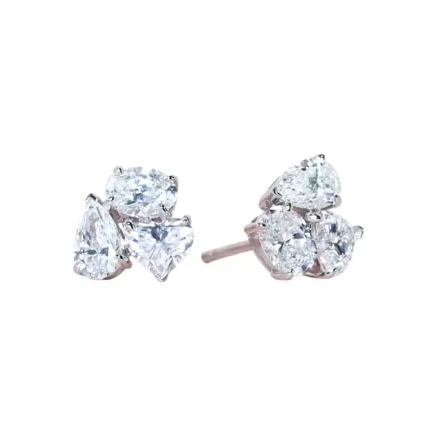 Wish Fine Jewelry 2.0ct Diamond 18K Gold Cluster Heart Earrings