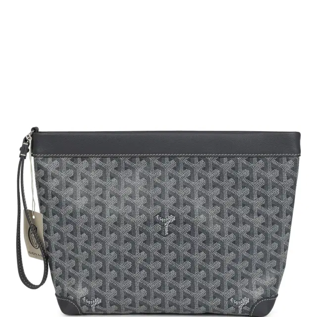 goyard Goyard Goyardine Canvas Grey Conti Pouch Palladium Hardware