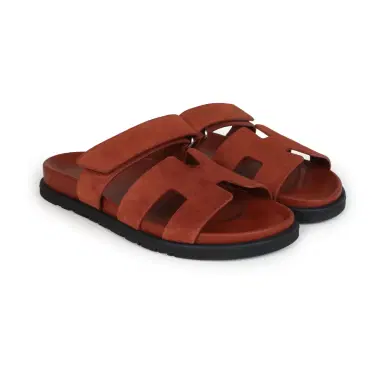 HERMÈS Hermes Chypre Techno Sandals Maroon Muscavado Suede Palladium Hardware 38.5 EU | Thumbnail 3