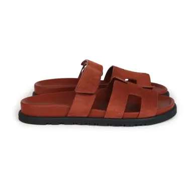 HERMÈS Hermes Chypre Techno Sandals Maroon Muscavado Suede Palladium Hardware 38.5 EU | Thumbnail 4