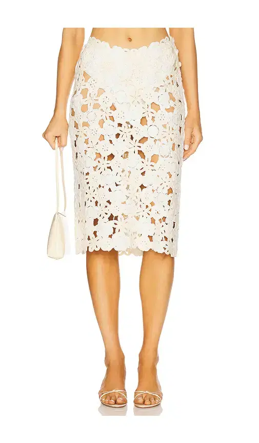 For Love & Lemons Floral Crochet Coverup Midi Skirt