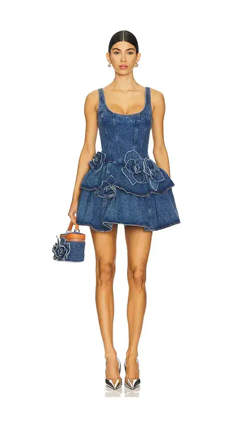 AKNVAS Devyn Saxe Blue Denim Ruffle Dress