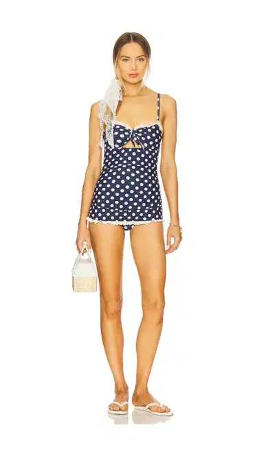 For Love & Lemons Denim Dot One Piece Swimsuit | Thumbnail 1 For Love & Lemons Denim Dot One Piece Swimsuit | Thumbnail 1