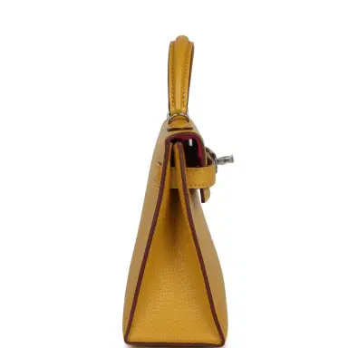 HERMÈS Hermes Kelly Sellier 20 Jaune Ambre Verso Chèvre Mysore Palladium Hardware | Thumbnail 3
