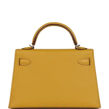 HERMÈS Hermes Kelly Sellier 20 Jaune Ambre Verso Chèvre Mysore Palladium Hardware | Thumbnail 4