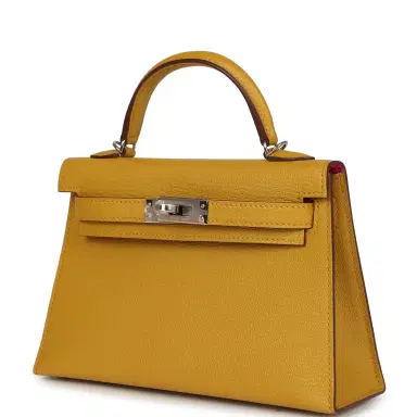 HERMÈS Hermes Kelly Sellier 20 Jaune Ambre Verso Chèvre Mysore Palladium Hardware | Thumbnail 5