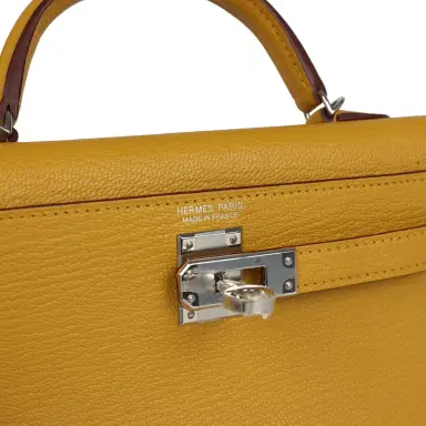 HERMÈS Hermes Kelly Sellier 20 Jaune Ambre Verso Chèvre Mysore Palladium Hardware | Thumbnail 7