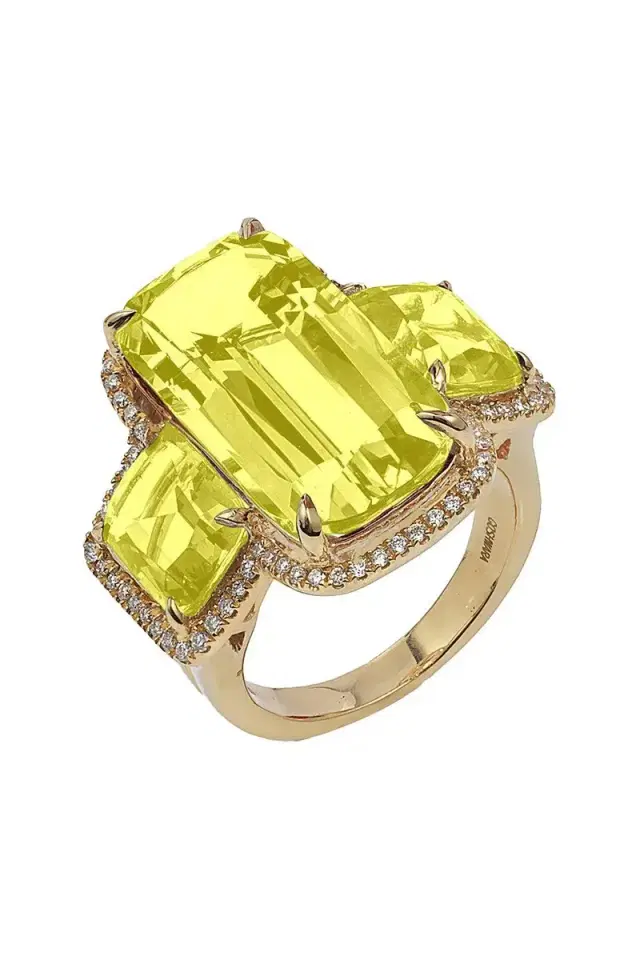 Lemon Quartz Three Stone Gossip Ring