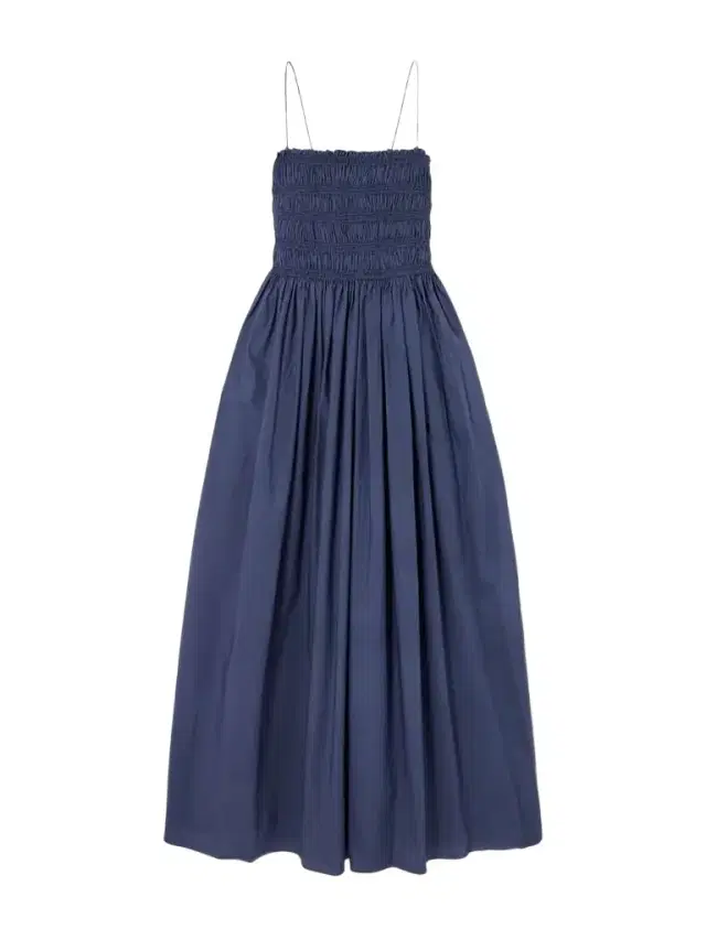 Shirred Organic Cotton Midi Dress