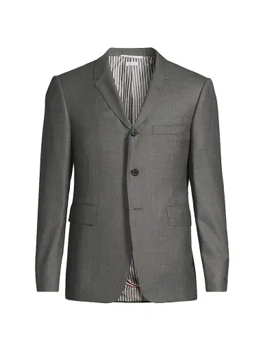 Thom Browne Men's Classic Wool Super 120S Wool Sport Jacket - Grey - Size XL | Thumbnail 1 Thom Browne Men's Classic Wool Super 120S Wool Sport Jacket - Grey - Size XL | Thumbnail 1