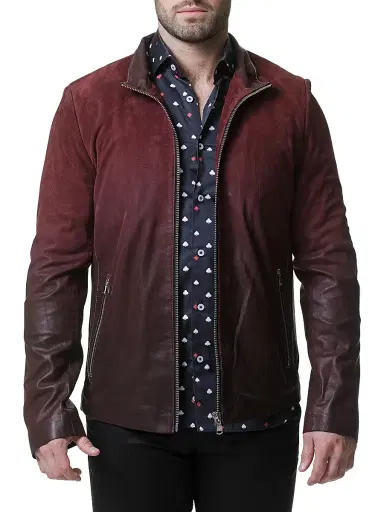 Maceoo Men's Leather Degrade Jacket - Red | Thumbnail 2