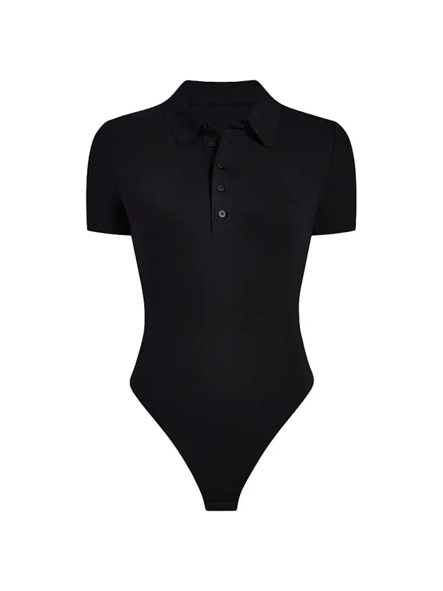 Women's Neoprene Polo Bodysuit - Black