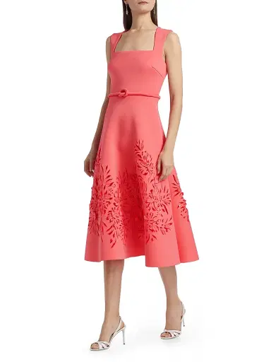Badgley Mischka Women's Laser Cut Scuba Cocktail Dress - Coral | Thumbnail 2