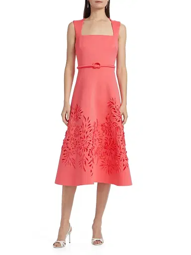 Badgley Mischka Women's Laser Cut Scuba Cocktail Dress - Coral | Thumbnail 3
