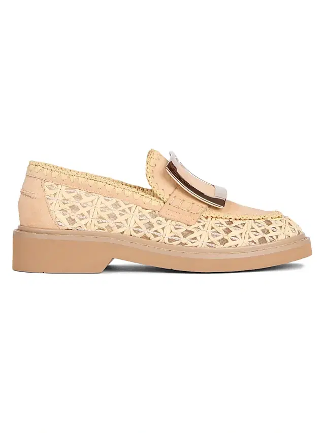 Roger Vivier Women's Viv Rangers 25MM Braided Raffia Loafers - Beige