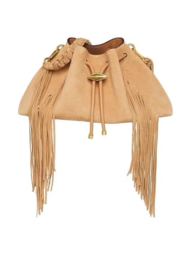 Women's Bon Bon Fringe-Trim Suede Shoulder Bag - Toffee Gold