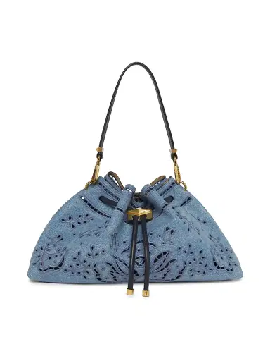 Jimmy Choo Women's Bon Bon Eyelet Embroidered Denim Shoulder Bag - Blue Haze Gold | Thumbnail 1 Jimmy Choo Women's Bon Bon Eyelet Embroidered Denim Shoulder Bag - Blue Haze Gold | Thumbnail 1
