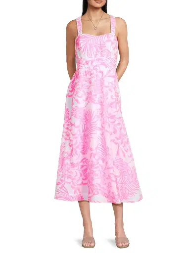 Lilly Pulitzer Women's Palm Print Poplin Midi-Dress - Rousseau Pink - Size 12 | Thumbnail 2 Lilly Pulitzer Women's Palm Print Poplin Midi-Dress - Rousseau Pink - Size 12 | Thumbnail 2
