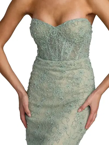 Mac Duggal Women's Embellished Floral Lace Strapless Gown - Sage | Thumbnail 6