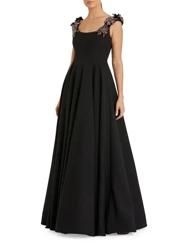 Mac Duggal Women's Rhinestone Flowers Crêpe Ball Gown - Black | Thumbnail 1 Mac Duggal Women's Rhinestone Flowers Crêpe Ball Gown - Black | Thumbnail 1