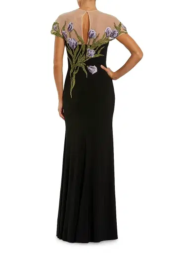 Mac Duggal Women's Evening Embroidered Jersey Illusion-Neck Gown - Black Multi - Size 16 | Thumbnail 2