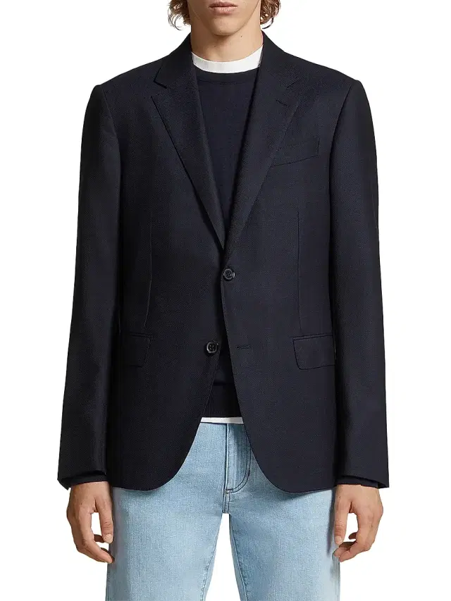 ZEGNA Men's Trofeo Comfort Stretch Wool and Silk Jacket - Navy Blue